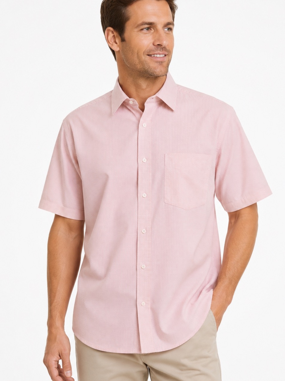 Zodiac Mens Pink Check Short Sleeve Button Front Shirt Size M Cotton